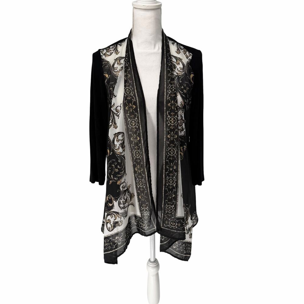 Chico's Travelers Chiffon Waterfall Open Front Cardigan Sz (1) Medium